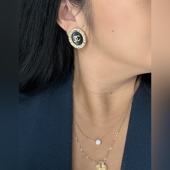 CHANEL 24A Gold & Leather CC Stud Earrings - Picture 3 of 4